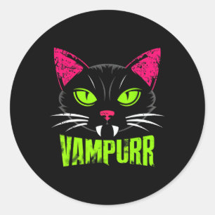 Pegatina Redonda Vampurr Cat Black Cat Halloween Spooky Vampiro