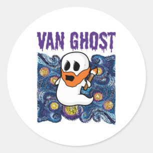 Pegatina Redonda Van Ghost Funny Art Halloween Van Gogh