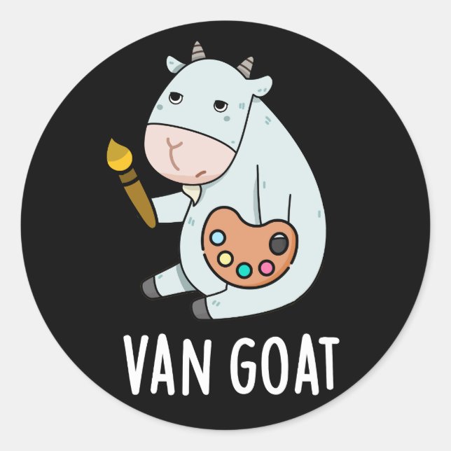 Pegatina Redonda Van Goat Funny Artista Pun Dark BG (Anverso)