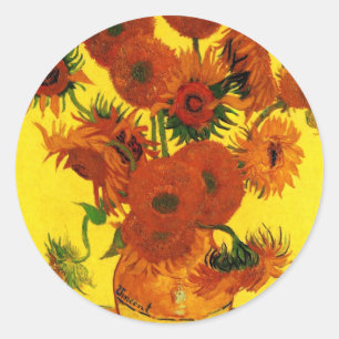 Pegatina Redonda Van Gogh 15 Sunflowers