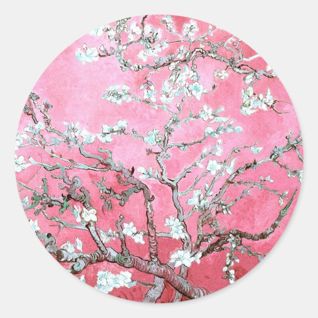 Pegatina Redonda Van Gogh Almond Blossoms Azul rosa (Anverso)