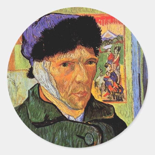 Pegatina Redonda Van Gogh; autorretrato con oído enmascarado (Anverso)
