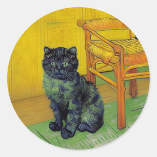 Pegatina Redonda Van Gogh Black Cat