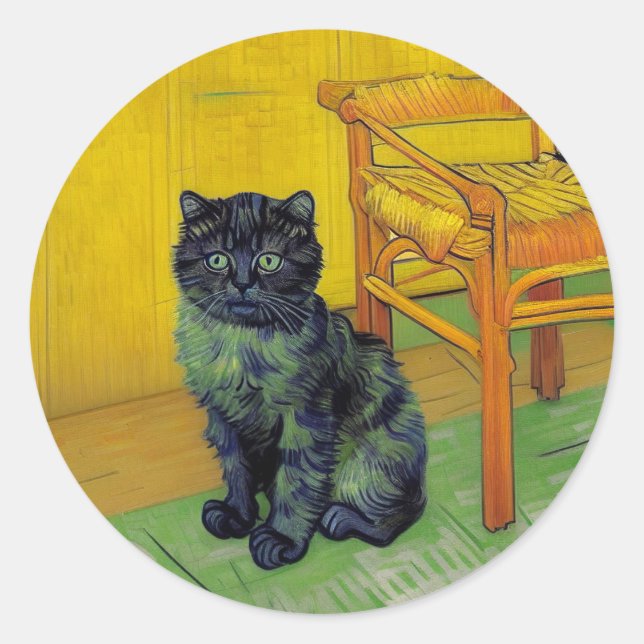 Pegatina Redonda Van Gogh Black Cat (Anverso)
