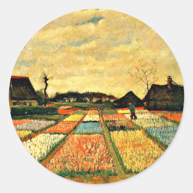 Pegatina Redonda Van Gogh - Camas de flores en Holanda (Anverso)