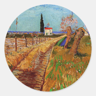 Pegatina Redonda Van Gogh - Camino a través de un Campo