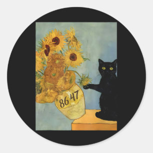 Pegatina Redonda Van Gogh Gato Negro Con Sunflowers 8647 Res Sutile