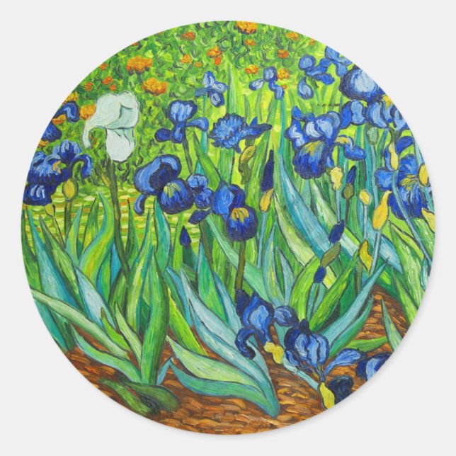 Pegatina Redonda Van Gogh Irises (Anverso)