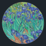 Pegatina Redonda Van Gogh Irises. Impresionismo floral vintage azul<br><div class="desc">Van Gogh pegatina "Irises". El arte del impresionismo floral azul.</div>