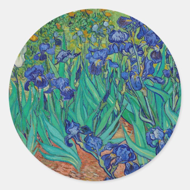 Pegatina Redonda Van Gogh Irises Pintura Floral (Anverso)