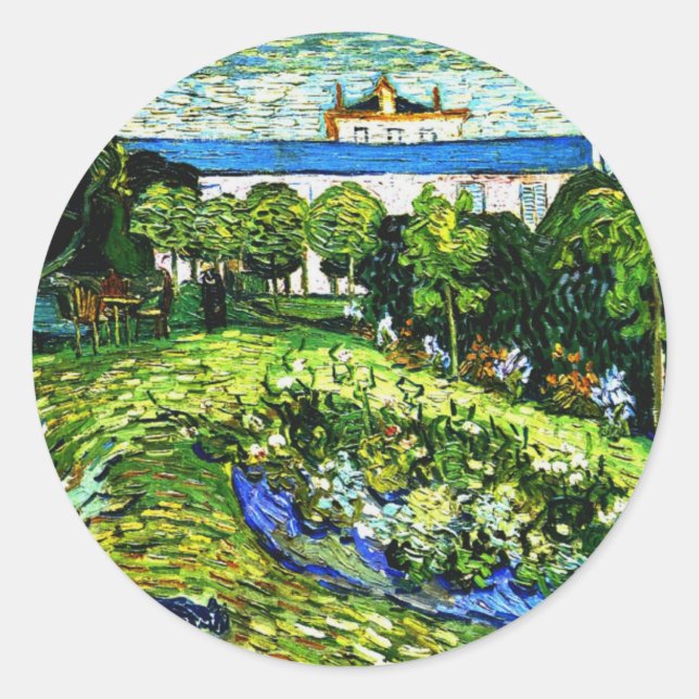Pegatina Redonda Van Gogh - Jardín de Daubigny, pintura famosa, (Anverso)