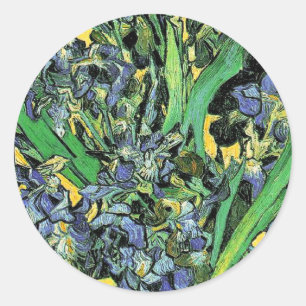 Pegatina Redonda Van Gogh - Jarrón con Lirios de Fondo Amarillo