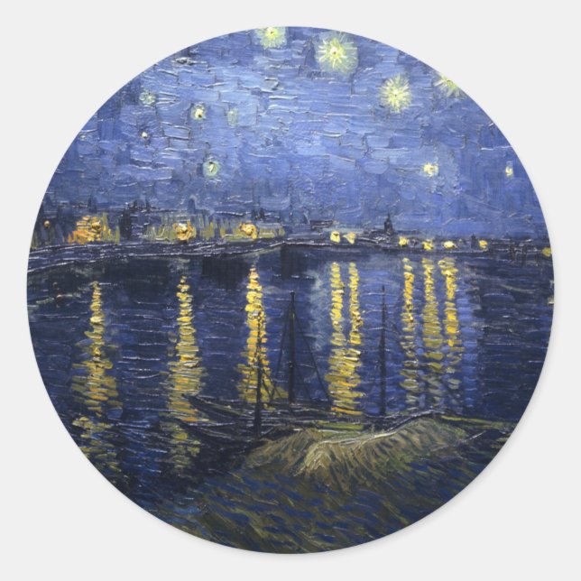 Pegatina Redonda van Gogh - Noche estrellada sobre el Ródano (1888) (Anverso)