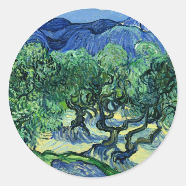 Pegatina Redonda Van Gogh - Olivos con Alpilles, (Anverso)