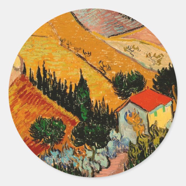 Pegatina Redonda Van Gogh - Paisaje con casas y villanos (Anverso)