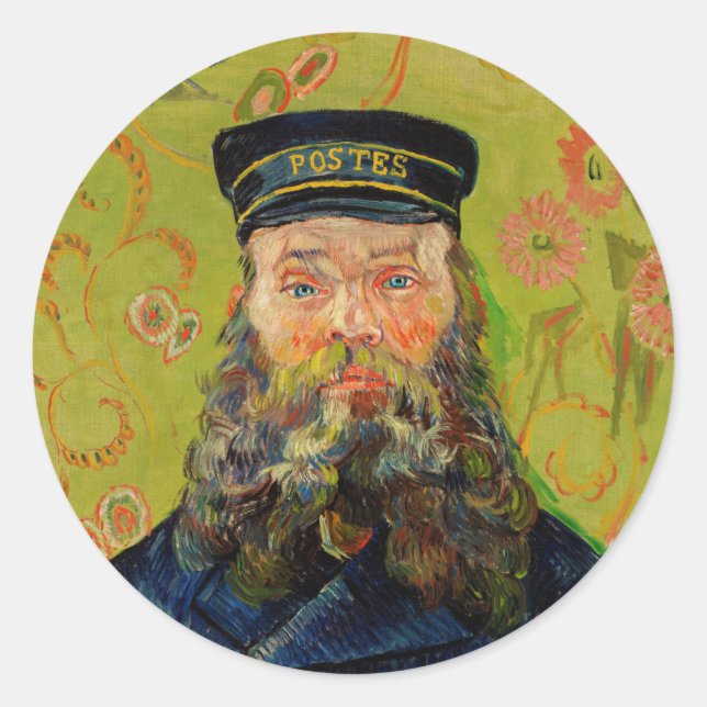 Pegatina Redonda Van Gogh Postman. Arte de impresionismo vertical (Anverso)