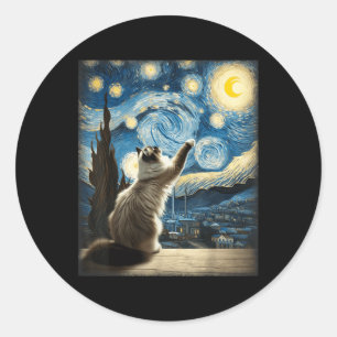 Pegatina Redonda Van Gogh Starry Night Style Artistic Ragdoll Cat