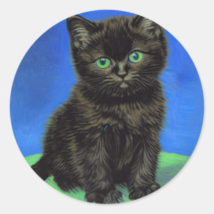 Pegatina Redonda Van Gogh Style Black Kitten