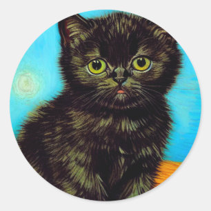 Pegatina Redonda Van Gogh Style Pouting Kitten