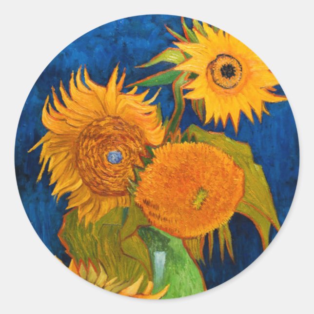 Pegatina Redonda Van Gogh Sunflowers (Anverso)