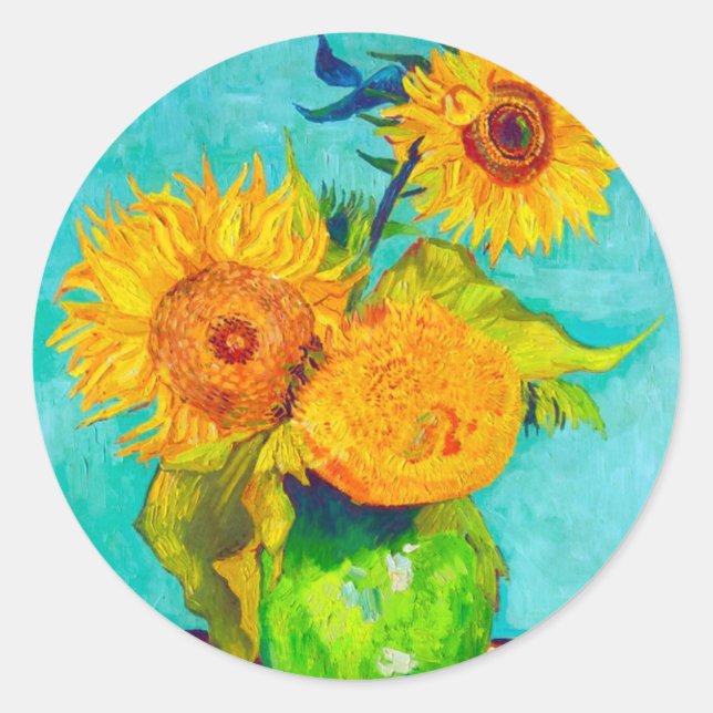 Pegatina Redonda Van Gogh Sunflowers (Anverso)