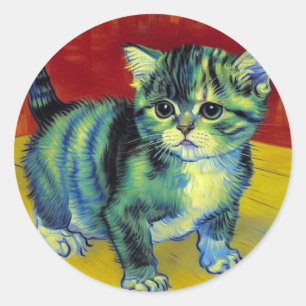 Pegatina Redonda Van Gogh Tabby Cat