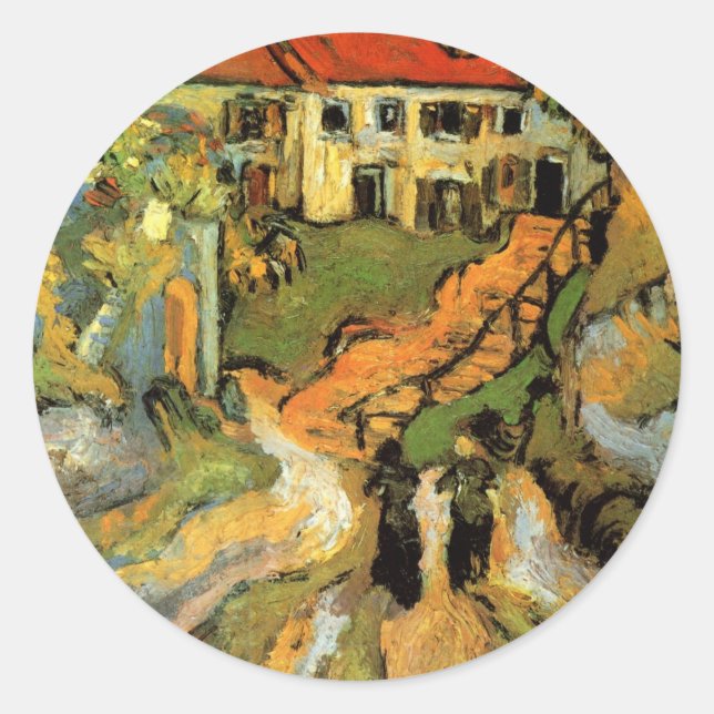Pegatina Redonda Van Gogh Village Street y Steps Auvers, figuras (Anverso)