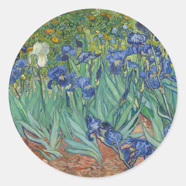 Pegatina Redonda Van Gogh Vintage Irises (Anverso)
