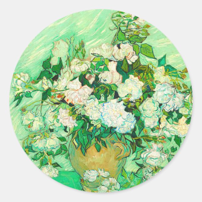 Pegatina Redonda Van Gogh White Roses (Anverso)