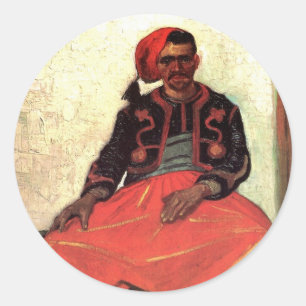 Pegatina Redonda Van Gogh, Zouave Sentado, Arte Impresionista Vinta