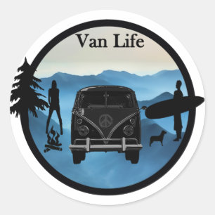 Pegatina Redonda Van Life aventura