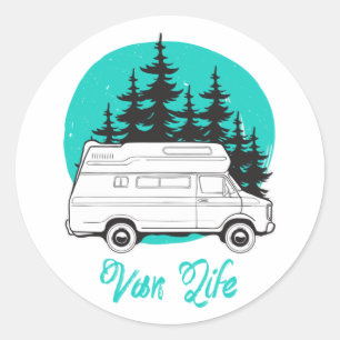 Pegatina Redonda VAN LIFE Nomad Adventure Travel Camping Lifestyle