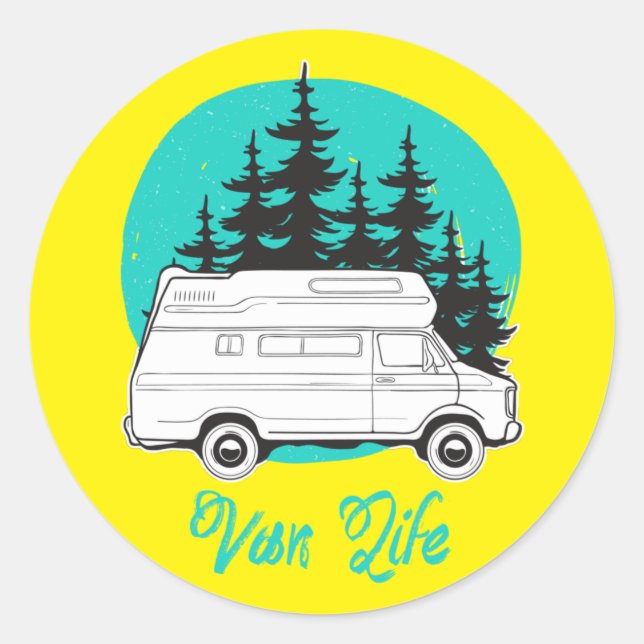 Pegatina Redonda VAN LIFE Nomad Adventure Travel Camping Lifestyle (Anverso)