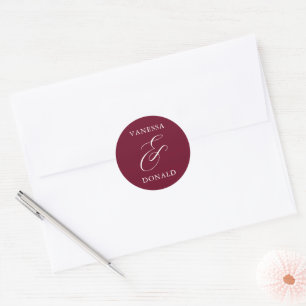 Pegatina Redonda Vanessa Burgundy Modern Boda
