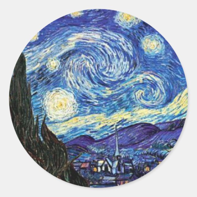 Pegatina Redonda VanGogh, Noche Starry (Anverso)