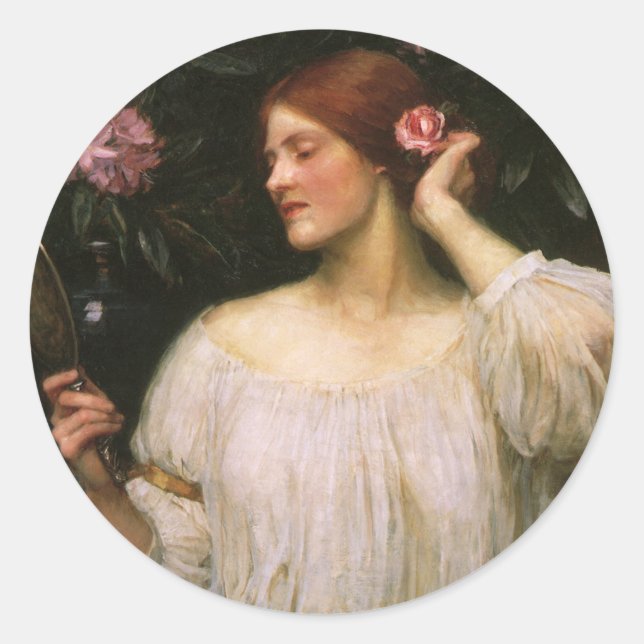Pegatina Redonda Vanidad por John William Waterhouse (Anverso)