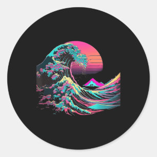 Pegatina Redonda Vaperwave Estético Glitch Great Wave Retrowave Sy