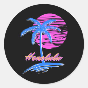 Pegatina Redonda Vaporwave Synth Outrun Sunset Beach Retro Hono