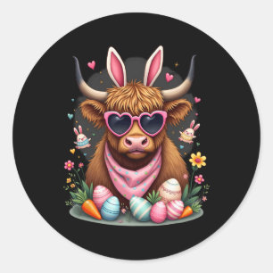 Pegatina Redonda Vaquera de vaca de conejo de Pascua