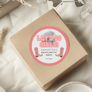 Pegatina Redonda Vaquera Disco Deja que las chicas Fiesta de Solter