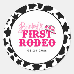 Pegatina Redonda Vaquera Disco Rosa Primer Rodeo