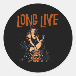 Pegatina Redonda Vaquera occidental Halloween Retro Halloween Bruja
