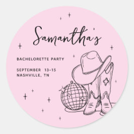 Pegatina Redonda Vaquera Rosa Disco Último Rodeo Fiesta de Despedid