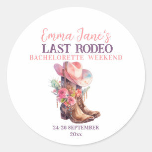 Pegatina Redonda Vaquera Último Rodeo Rosa Despedida de Soltera