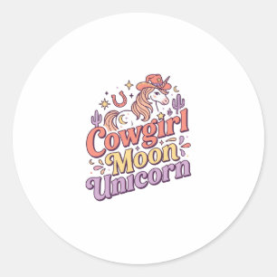 Pegatina Redonda Vaquera Unicornio Luna Unicornio Diseño Merch Capr