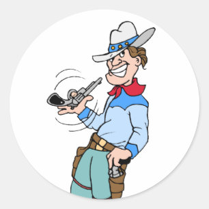 Pegatina Redonda Vaquero con su arma