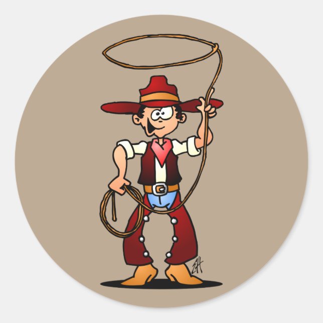 Pegatina Redonda Vaquero con un lasso (Anverso)