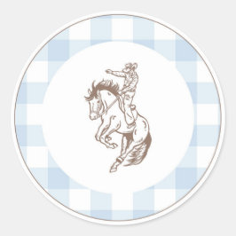 Pegatina Redonda Vaquero de Primer Rodeo Cuadros Azules Preppy 