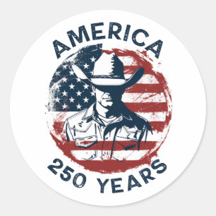 Pegatina Redonda Vaquero del 250 Aniversario de América 1776-2026