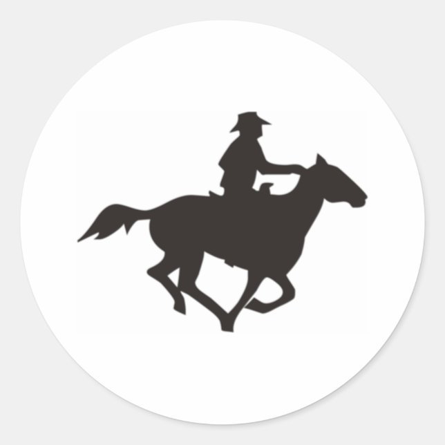 Pegatina Redonda Vaquero en bicicleta (Anverso)